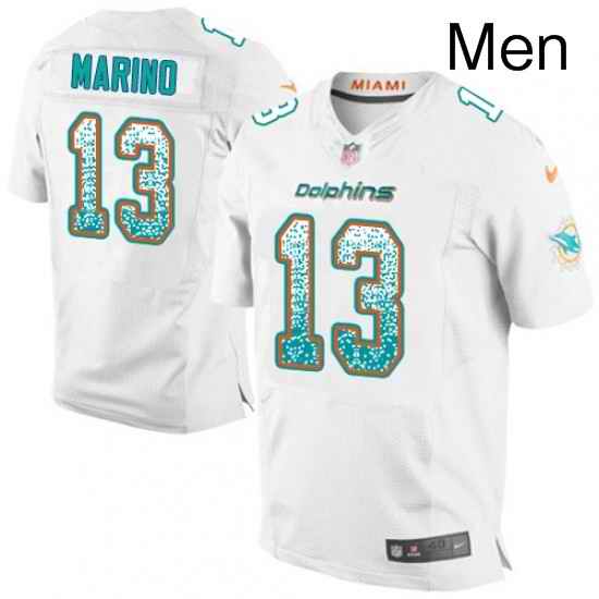 Mens Nike Miami Dolphins 13 Dan Marino Elite White Road Drift Fashion NFL Jersey